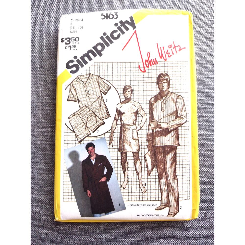 Simplicity 5163 Vintage Sewing Pattern John Weitz Men's Pajamas
